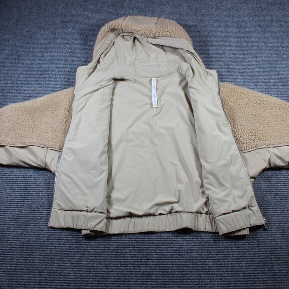 Lululemon Sherpa Hooded Puffer Jacket Size 8 Beige Cream Teddy Fleece Coat - Picture 3 of 11